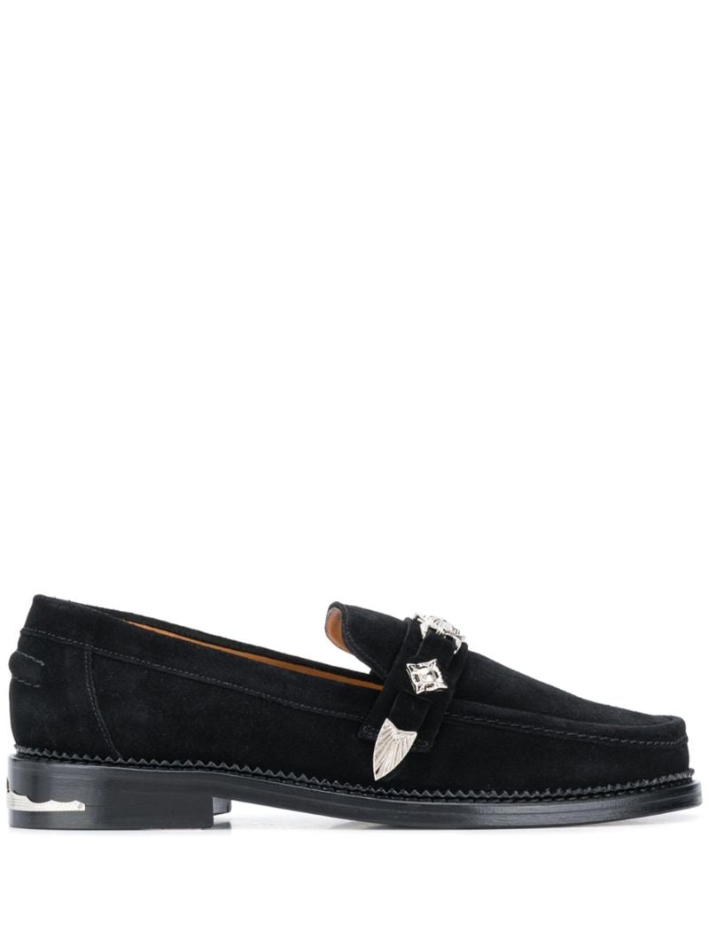 Black Strapped Suede Loafers