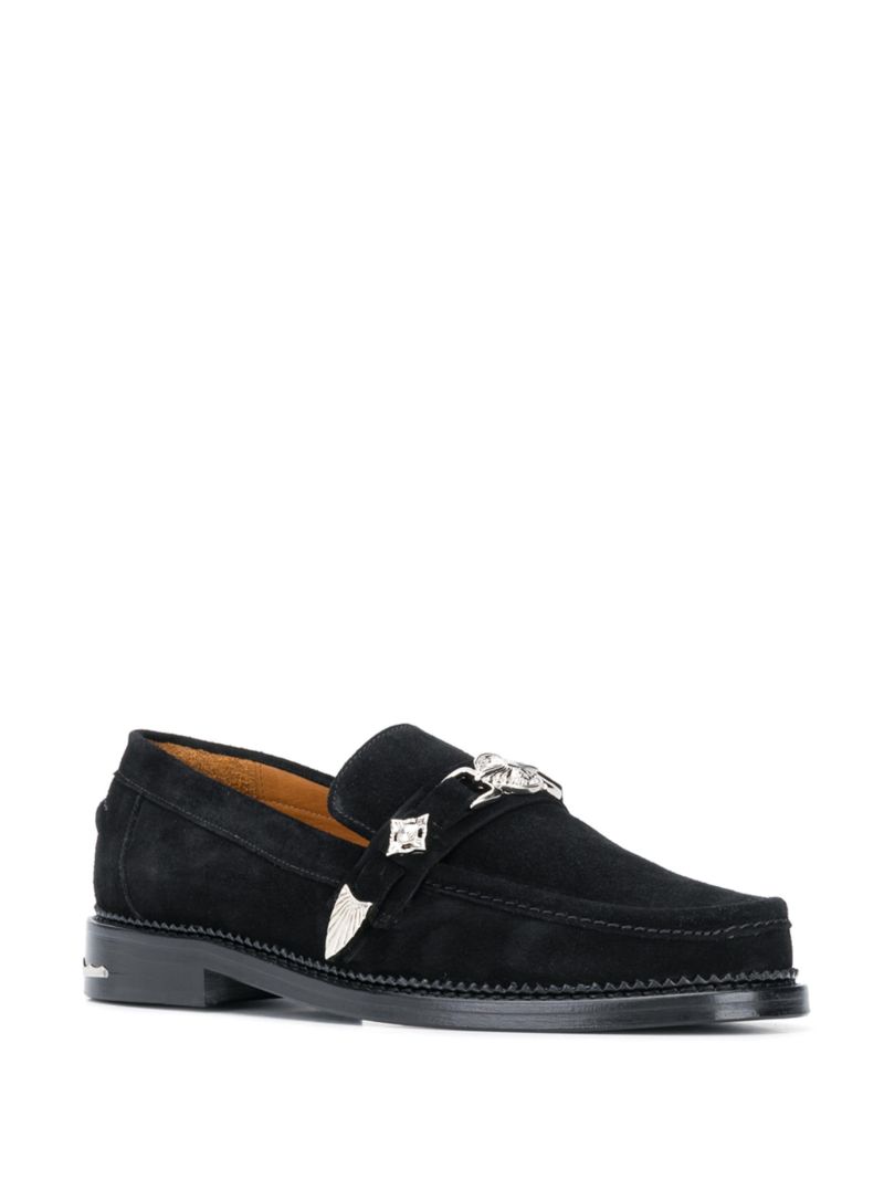 Black Strapped Suede Loafers