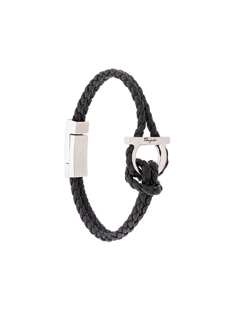 Silver-tone Gancini Leather Bracelet