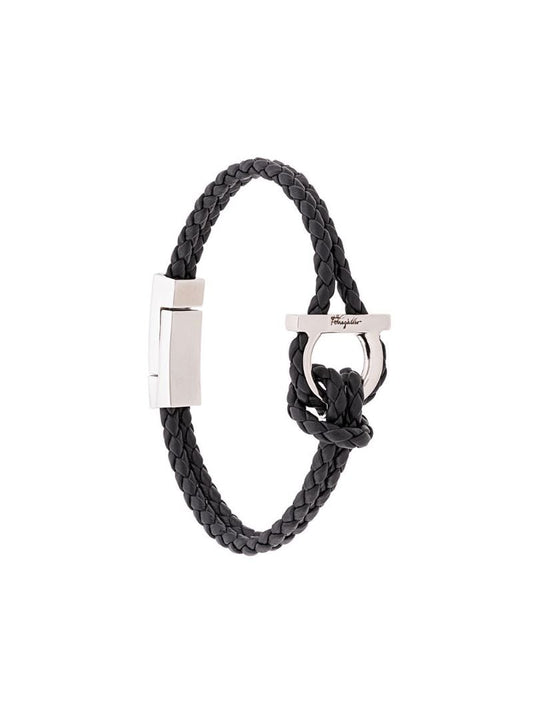 Silver-tone Gancini Leather Bracelet