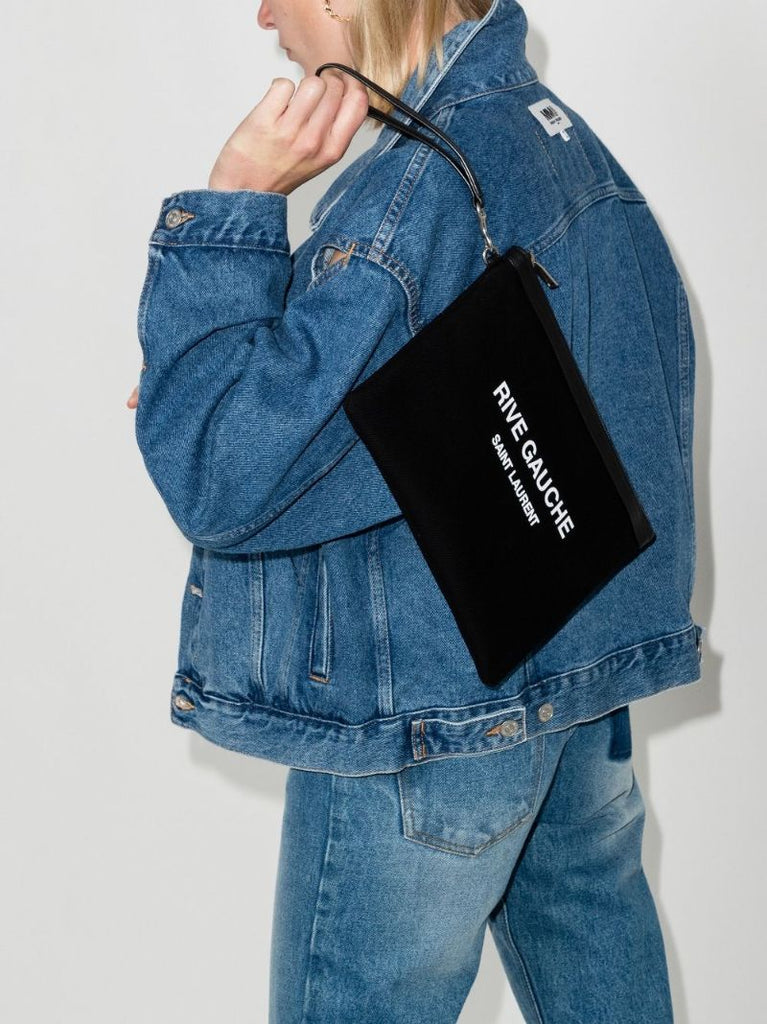 Black Rive Gauche Leather Clutch Bag