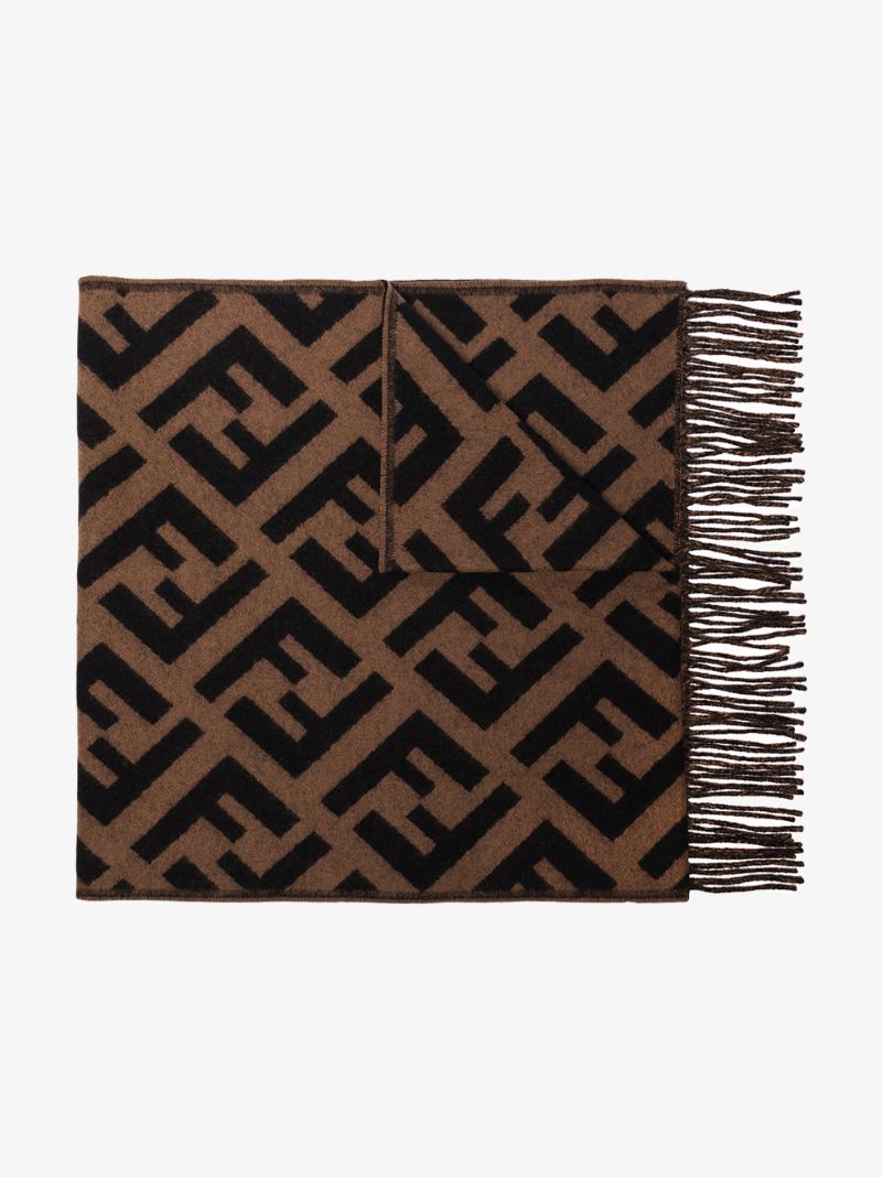 Brown Jacquard Knit Ff Logo Scarf