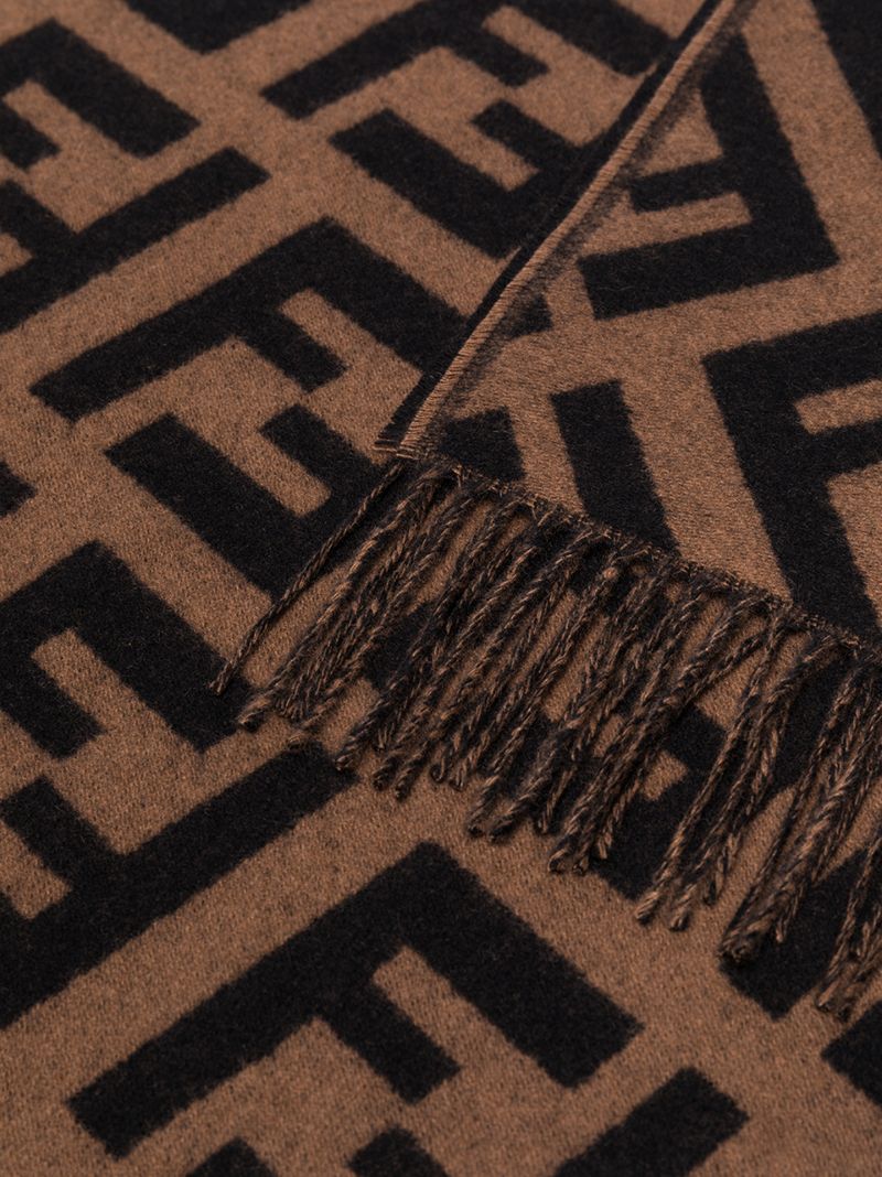 Brown Jacquard Knit Ff Logo Scarf