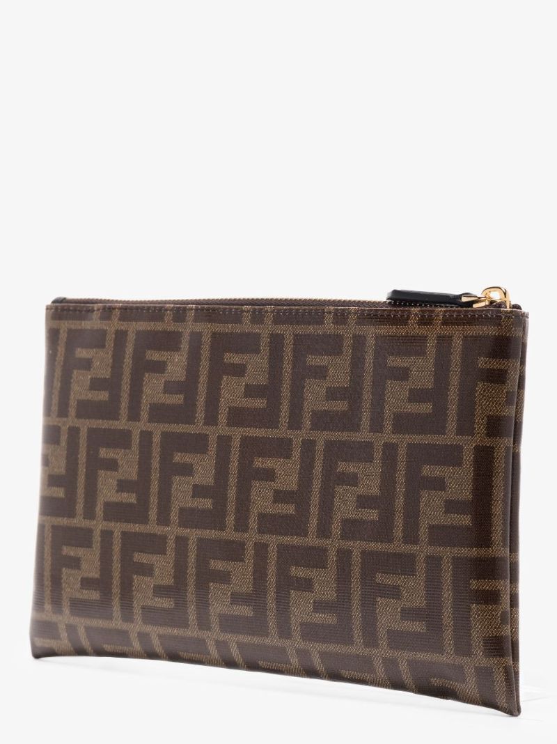 Brown Ff Logo Leather Clutch Bag