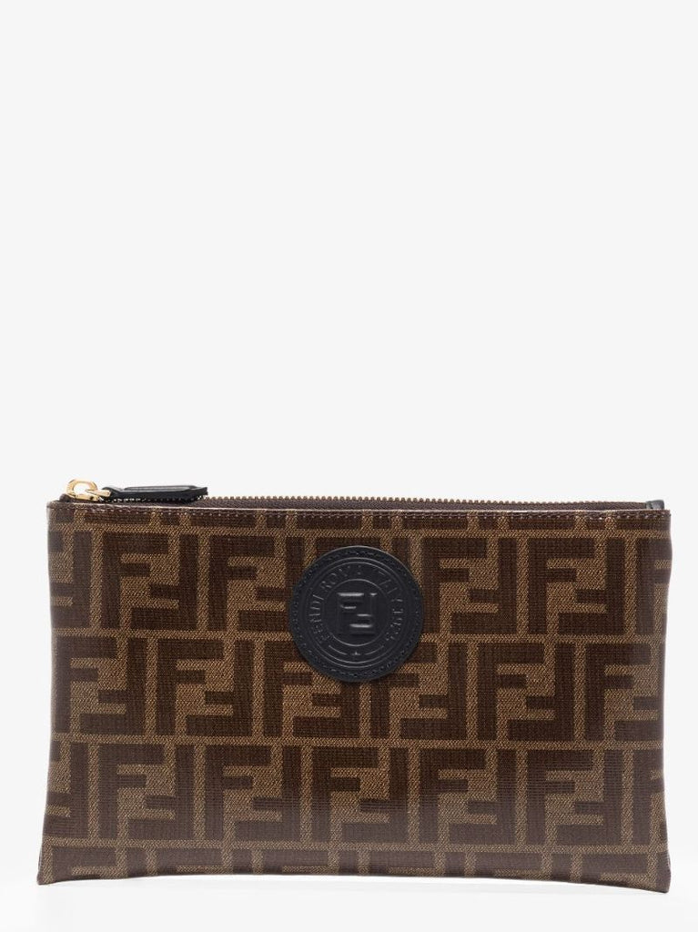 Brown Ff Logo Leather Clutch Bag