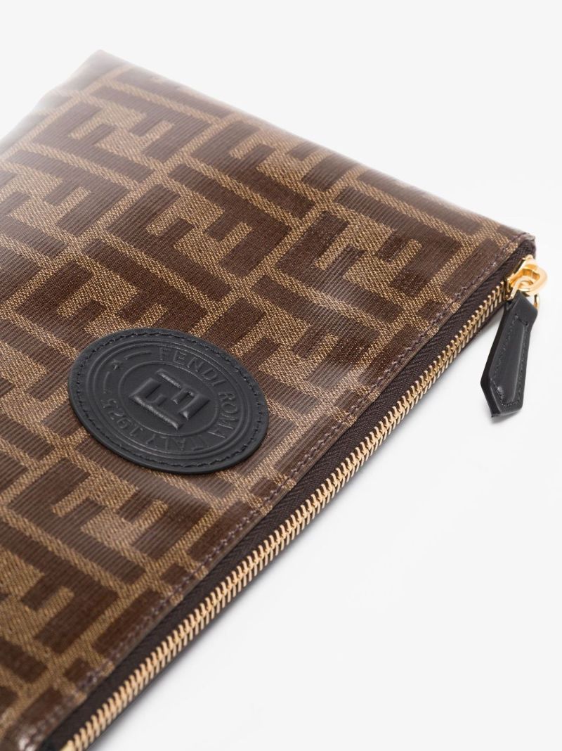 Brown Ff Logo Leather Clutch Bag