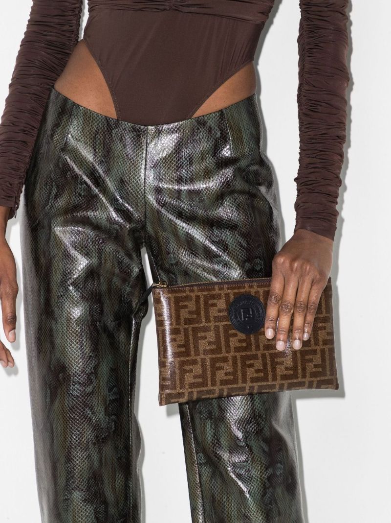 Brown Ff Logo Leather Clutch Bag