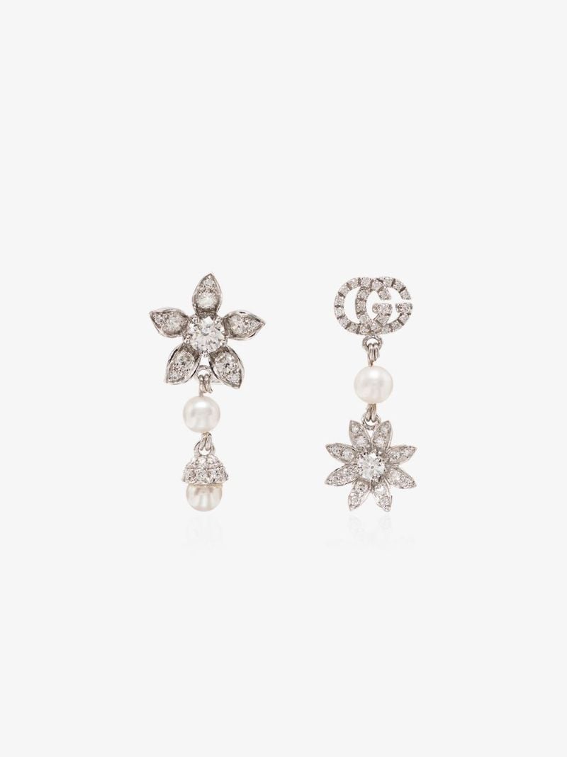 18k White Gold Mismatched Diamond Earrings