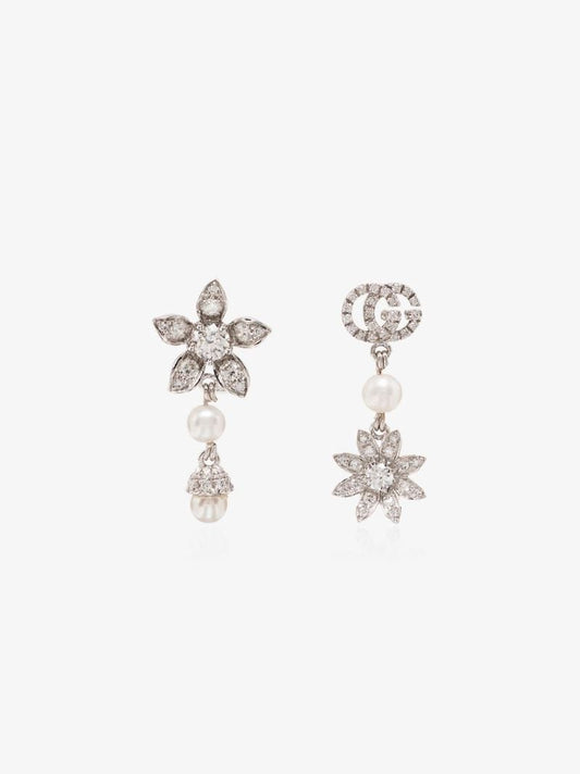 18k White Gold Mismatched Diamond Earrings