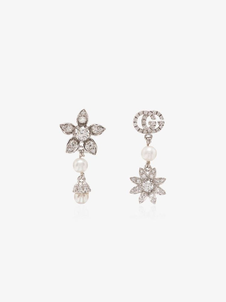 18k White Gold Mismatched Diamond Earrings