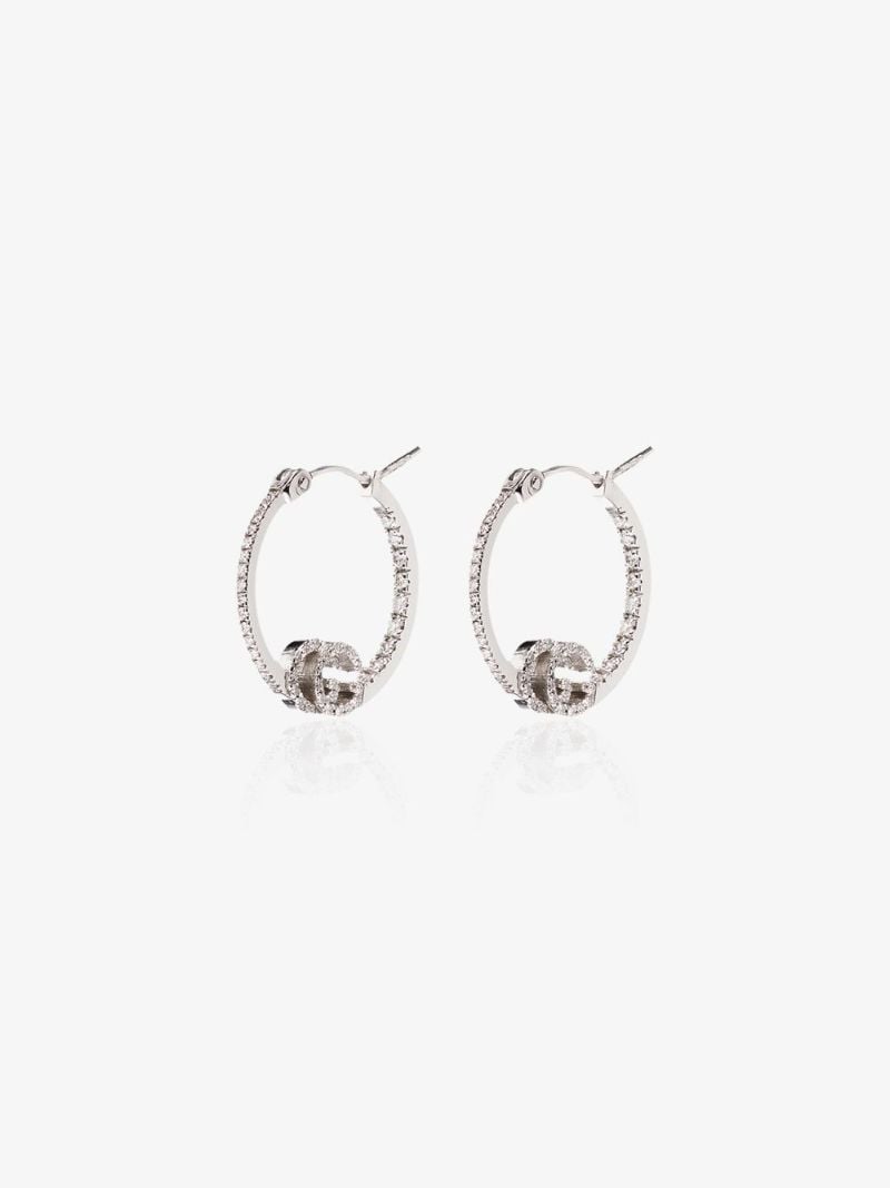 18k White Gold Running Diamond Hoop Earrings