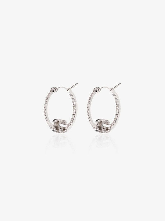 18k White Gold Running Diamond Hoop Earrings