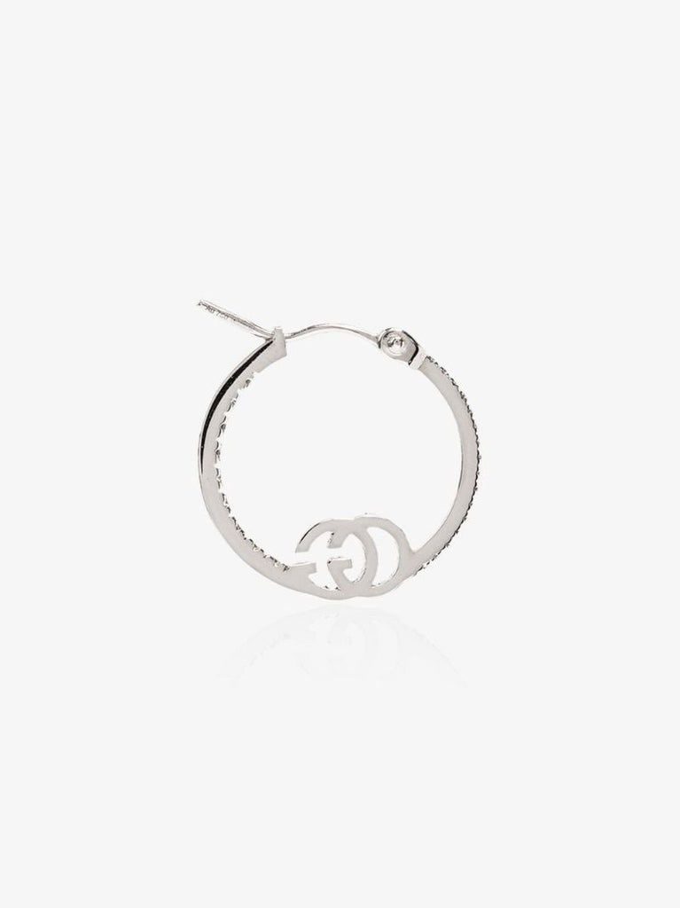 18k White Gold Running Diamond Hoop Earrings