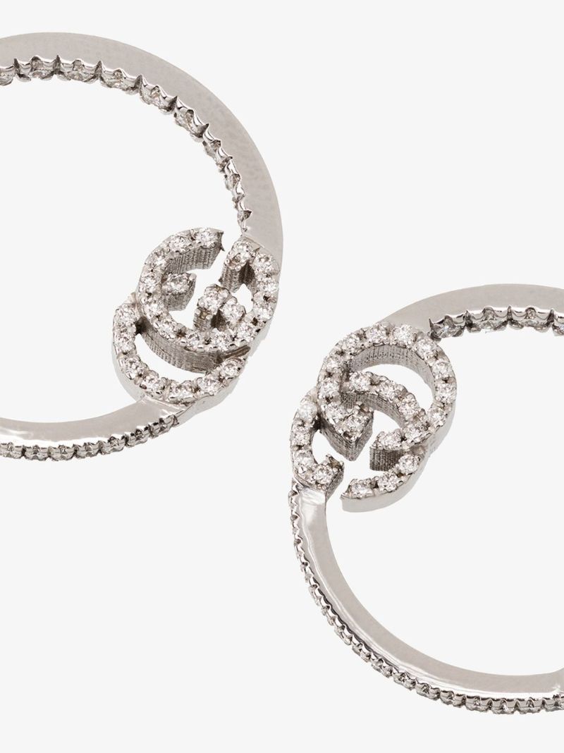 18k White Gold Running Diamond Hoop Earrings