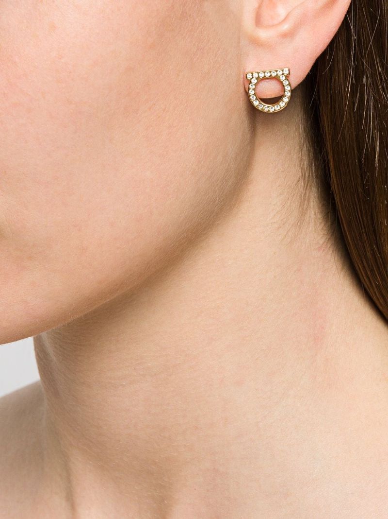 Gold-tone Gancini Crystal Stud Earrings