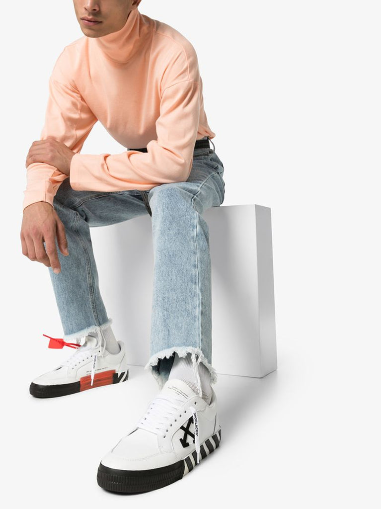 White Vulcanized Low Top Leather Sneakers