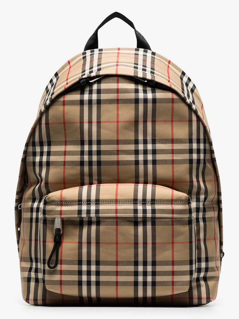 Beige Vintage Check Cotton Backpack