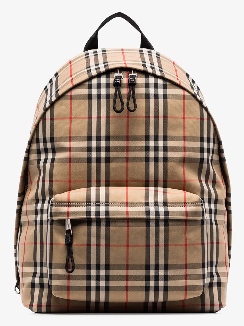 Beige Vintage Check Cotton Backpack