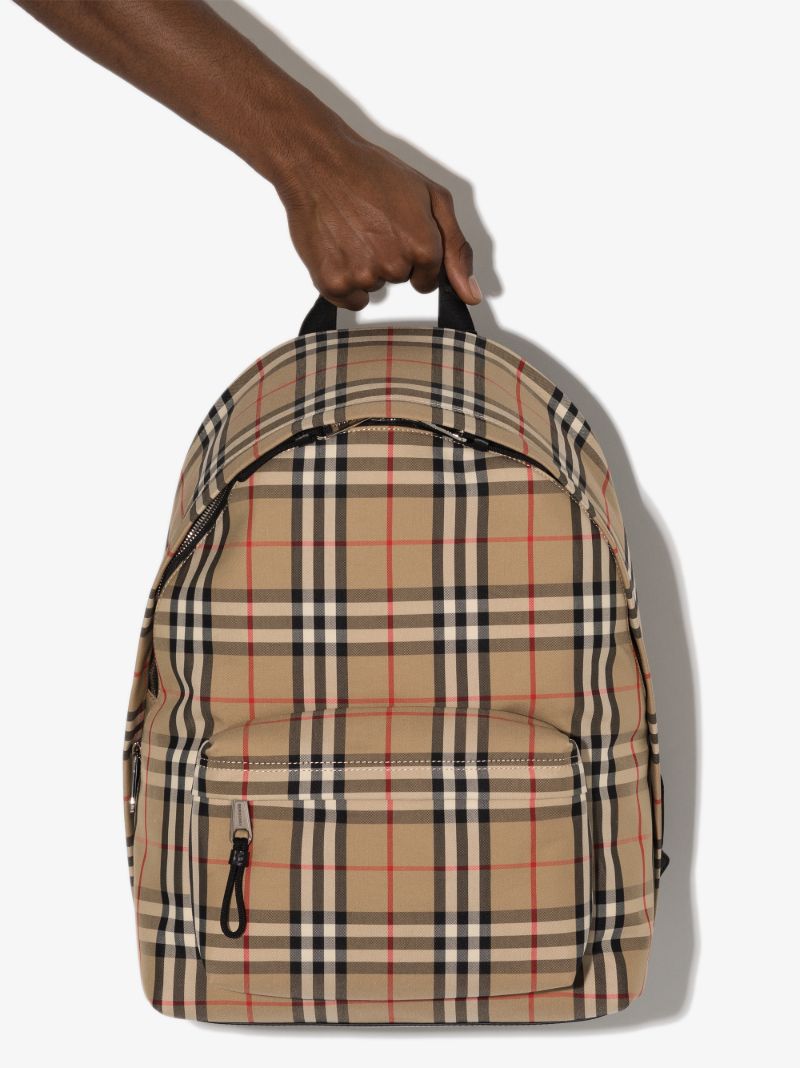 Beige Vintage Check Cotton Backpack