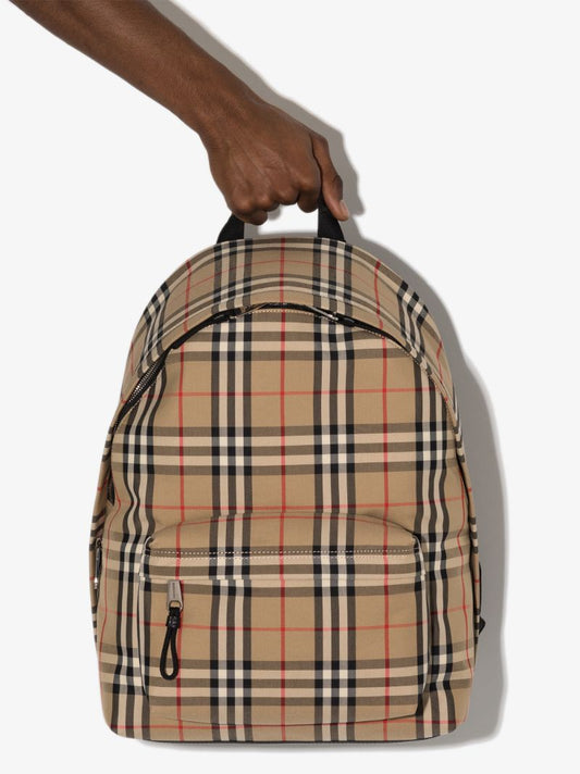 Beige Vintage Check Cotton Backpack
