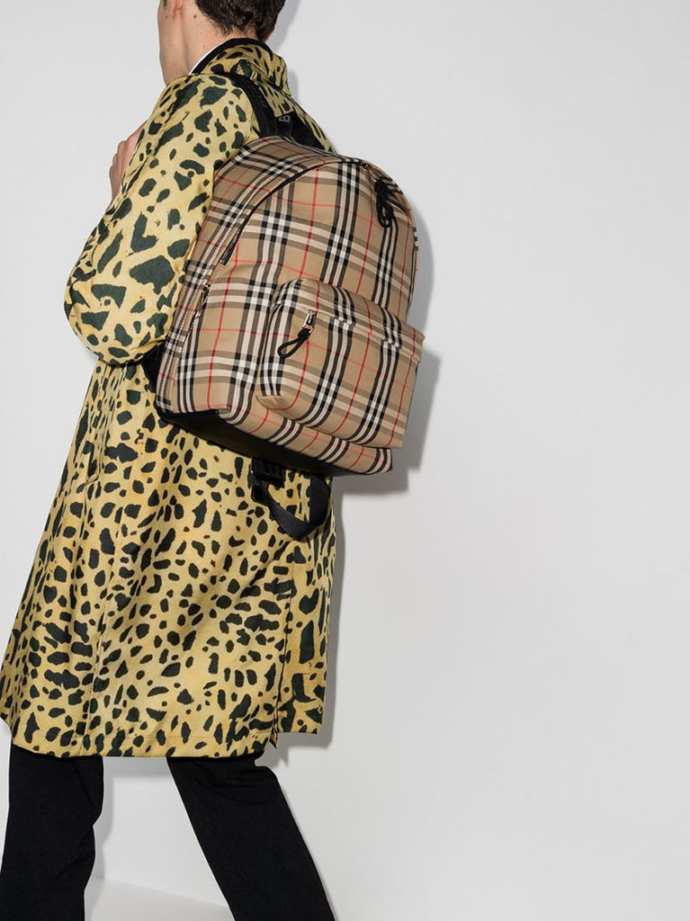 Beige Vintage Check Cotton Backpack