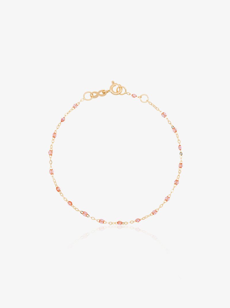 18k Yellow Gold Classic Pink Bead Bracelet