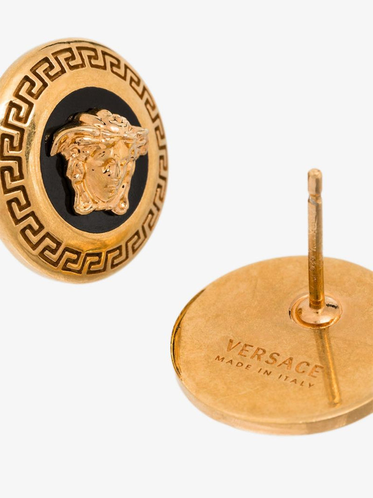 Gold Tone Medusa Enamel Stud Earrings
