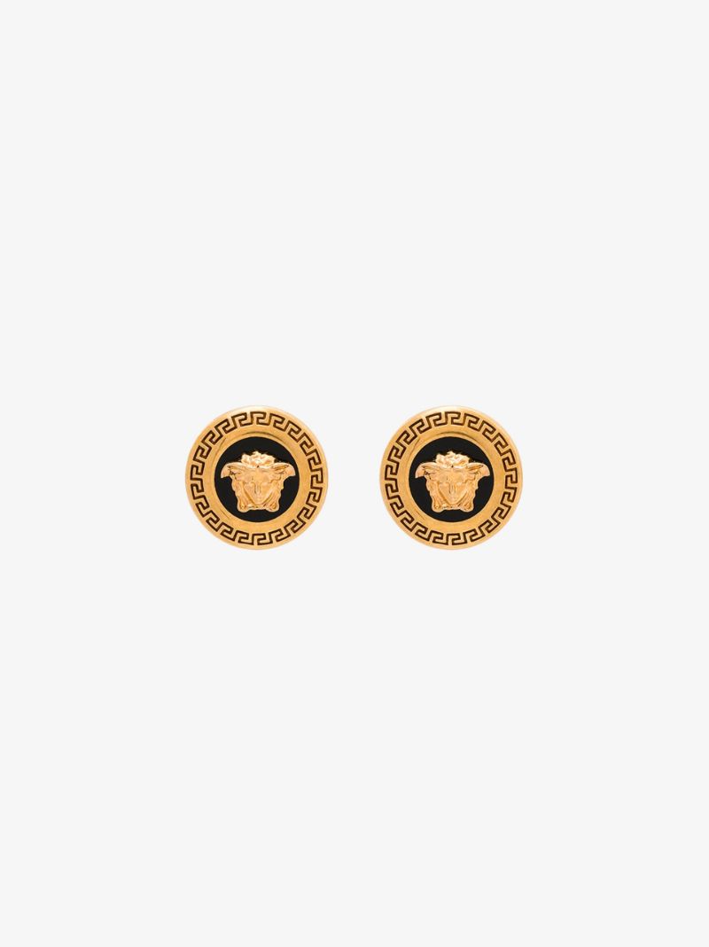 Gold Tone Medusa Enamel Stud Earrings