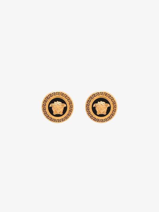 Gold Tone Medusa Enamel Stud Earrings