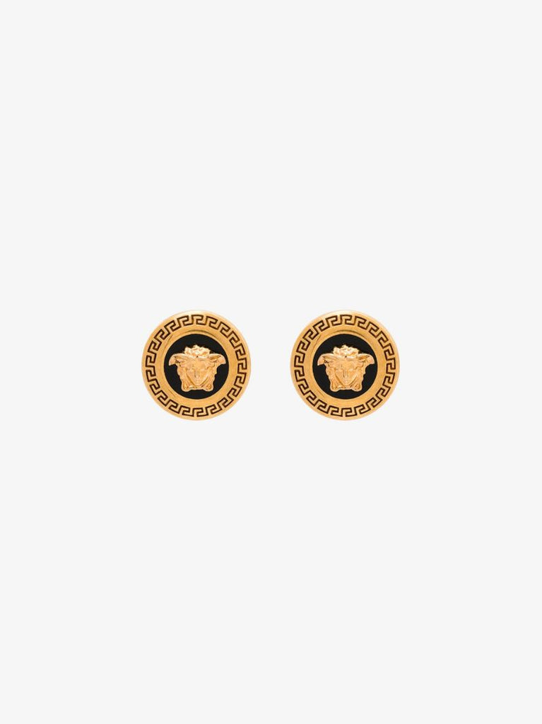 Gold Tone Medusa Enamel Stud Earrings