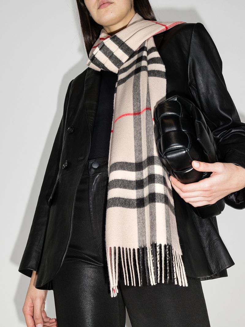 Grey Vintage Check Cashmere Scarf