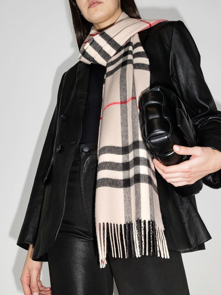 Grey Vintage Check Cashmere Scarf