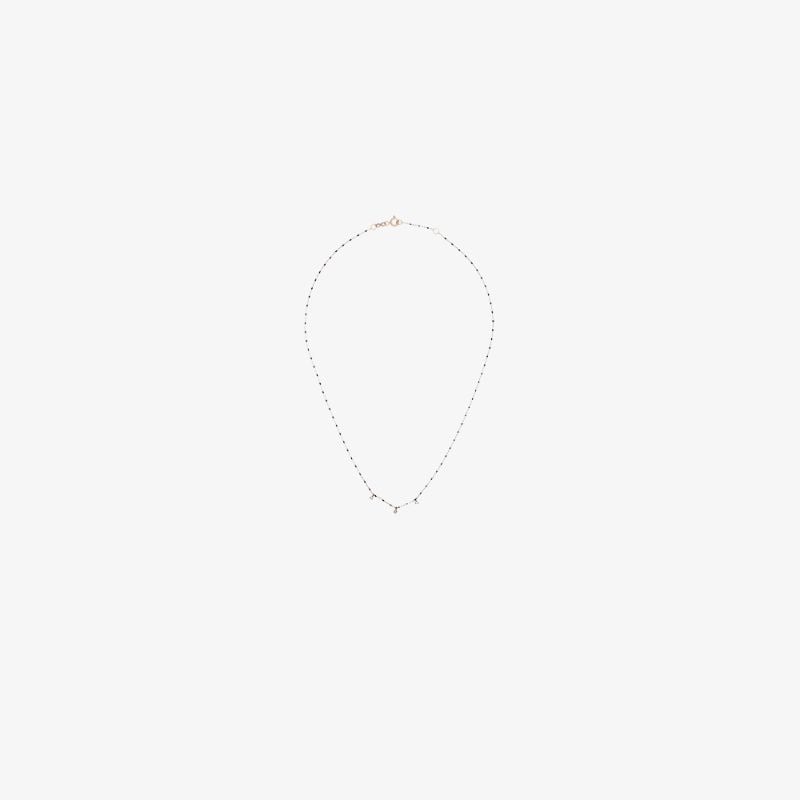 18k Yellow Gold Beaded Three Diamond Necklace