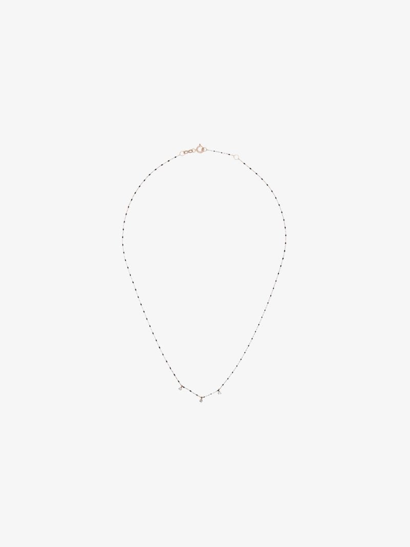 18k Yellow Gold Beaded Three Diamond Necklace