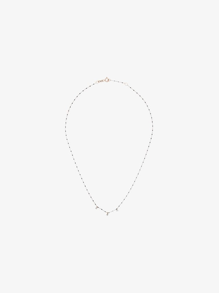 18k Yellow Gold Beaded Three Diamond Necklace