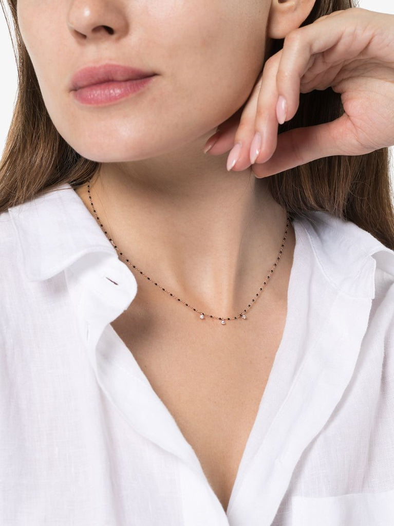 18k Yellow Gold Beaded Three Diamond Necklace