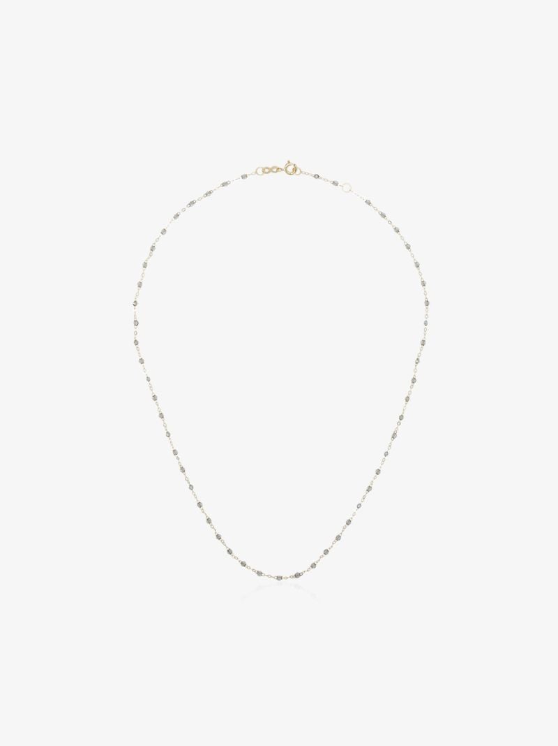 18k Yellow Gold and Silver Tone Bead Necklace