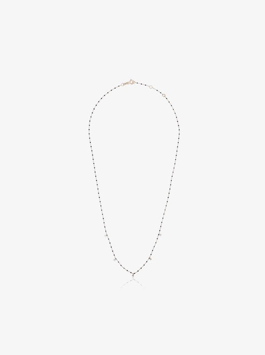 18k Yellow Gold and Black Bead Five Diamond Necklace