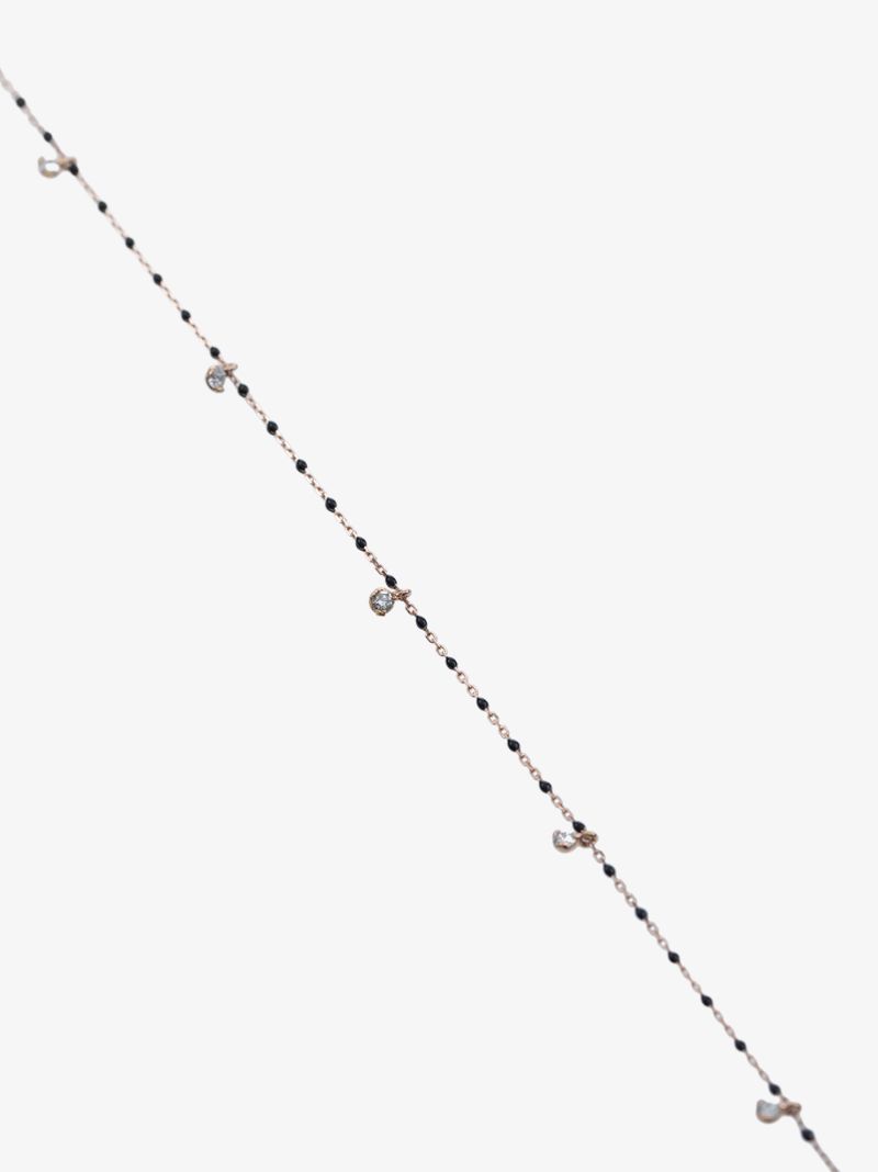 18k Yellow Gold and Black Bead Five Diamond Necklace