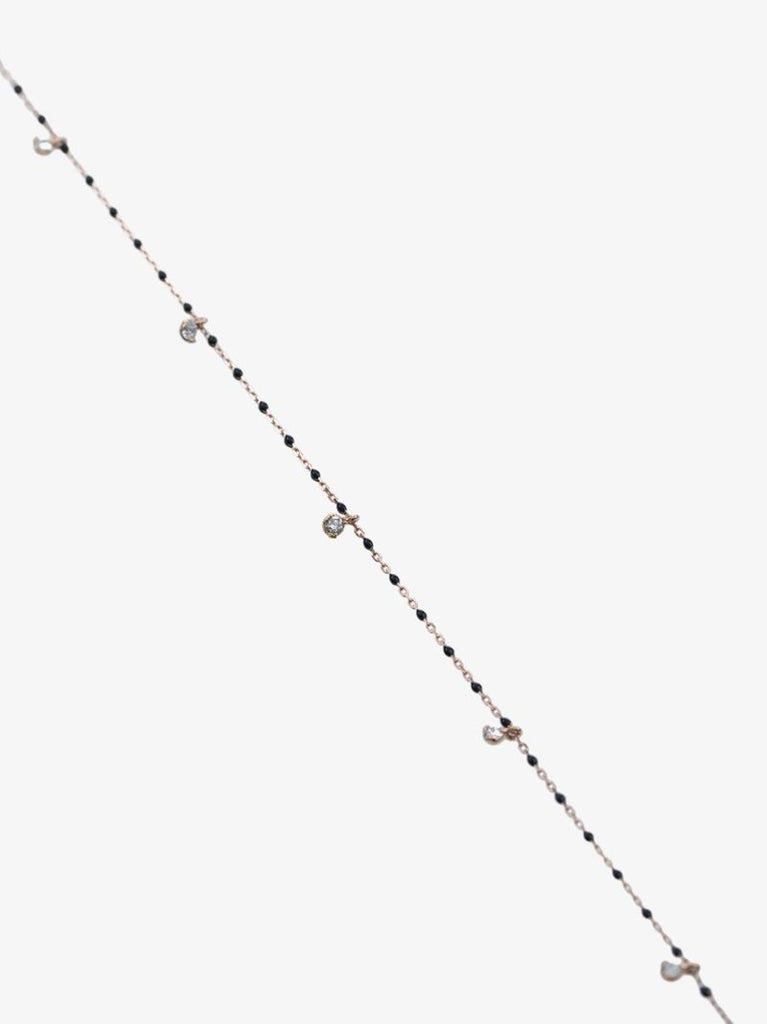 18k Yellow Gold and Black Bead Five Diamond Necklace