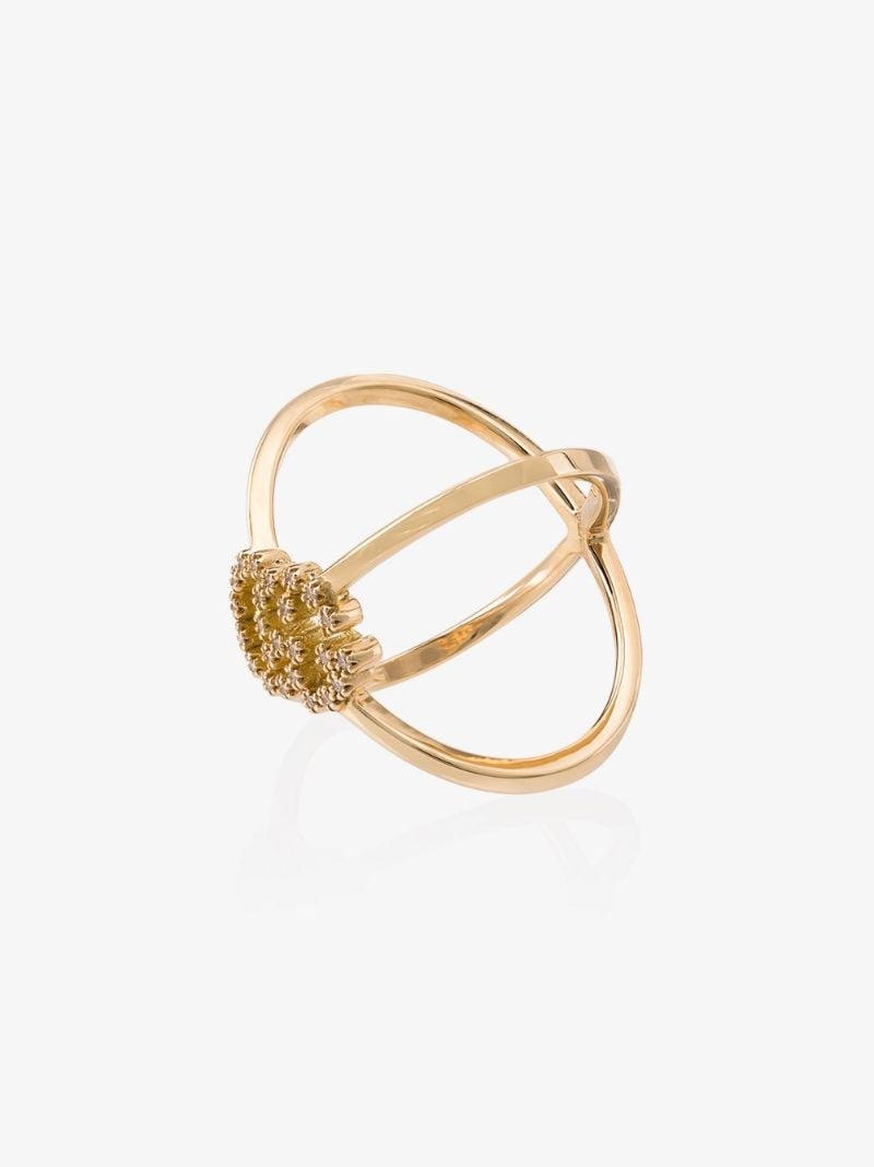 18k Yellow Gold Gg Running X Ring with Diamonds