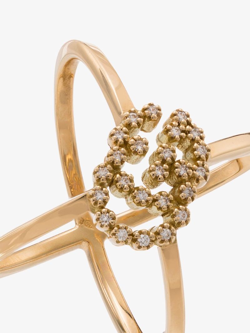 18k Yellow Gold Gg Running X Ring with Diamonds