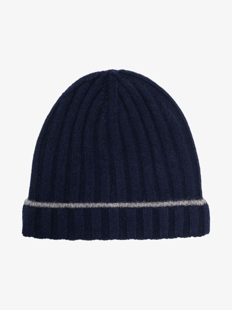 Blue Knitted Cashmere Beanie Hat