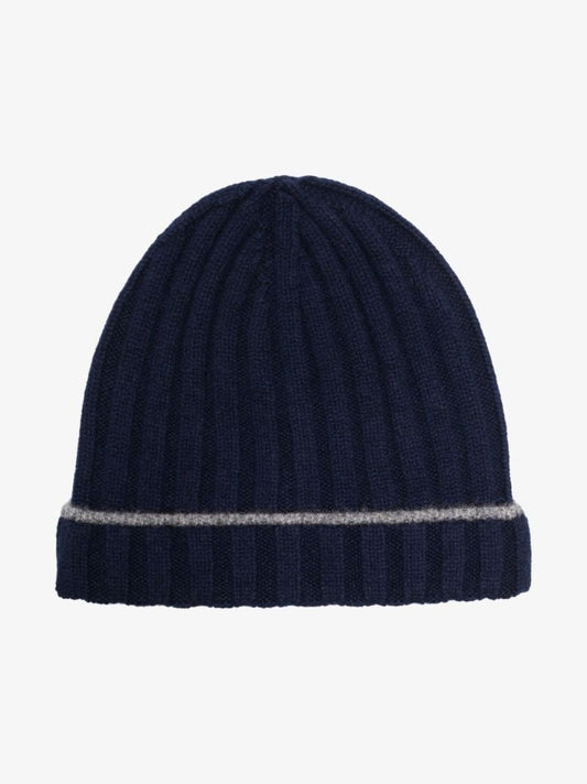 Blue Knitted Cashmere Beanie Hat