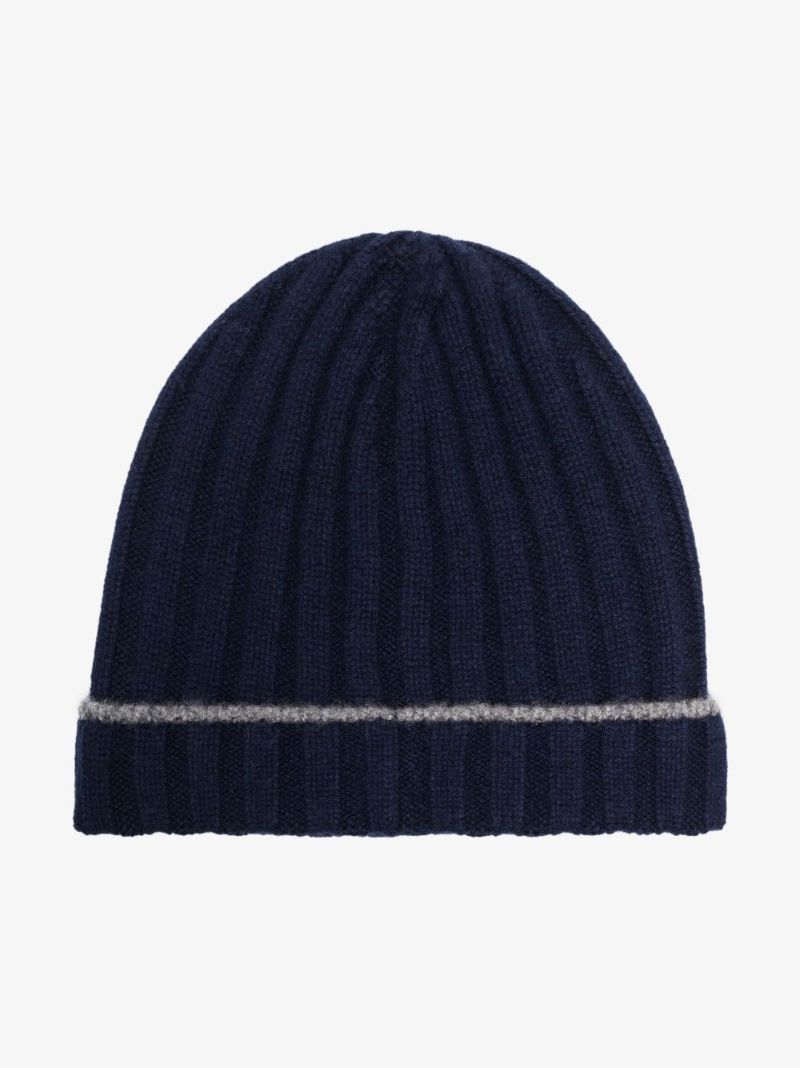 Blue Knitted Cashmere Beanie Hat