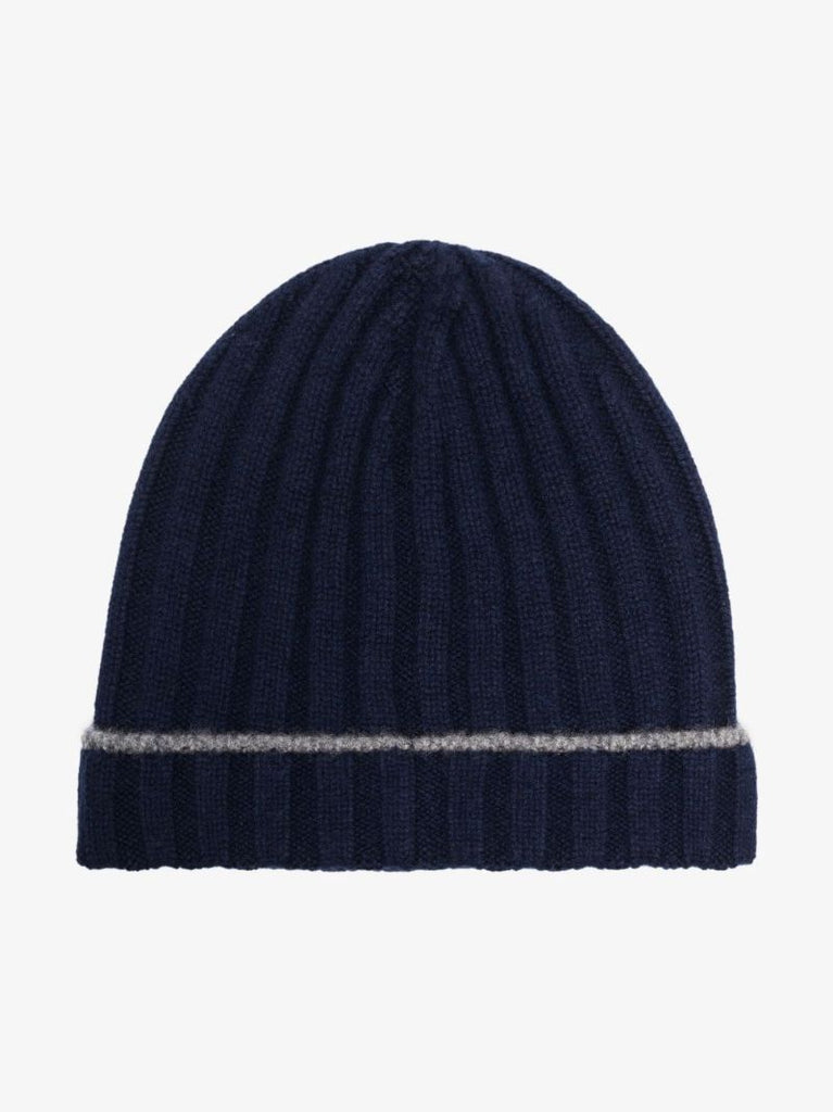 Blue Knitted Cashmere Beanie Hat