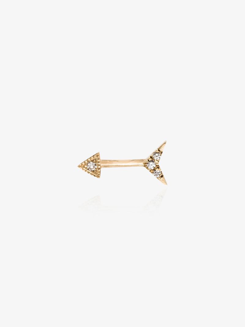 18k Yellow Gold Mini Arrow Diamond Stud Earring