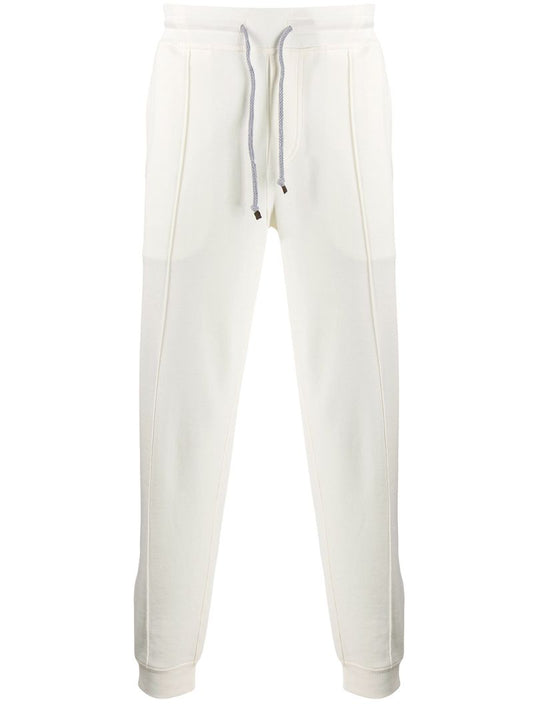 White Zipped-cuffs Cotton Track Pants