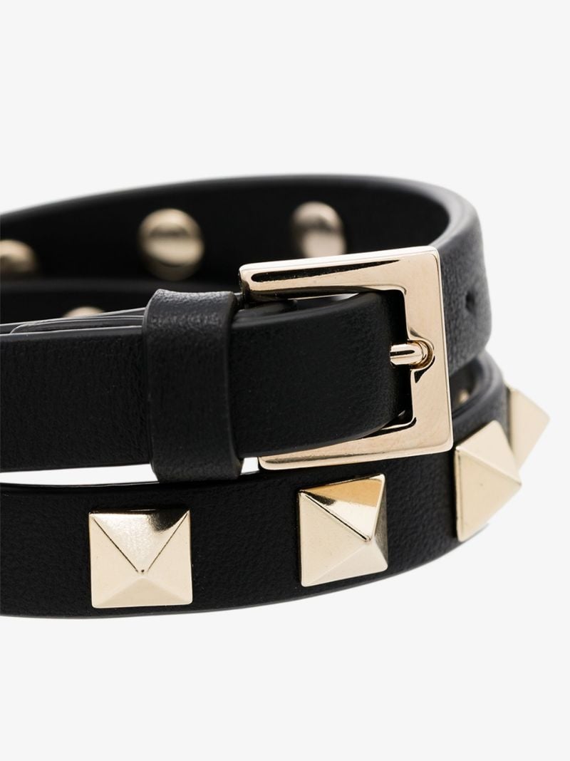 Black Rockstud Leather Wrap Bracelet