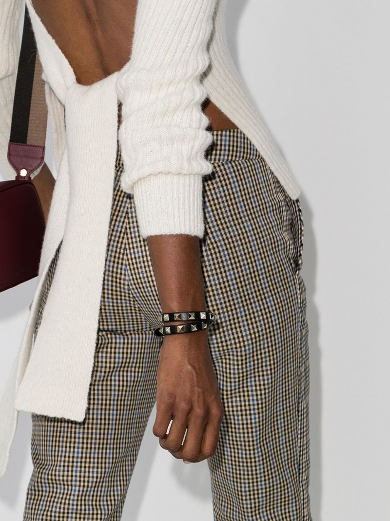 Black Rockstud Leather Wrap Bracelet